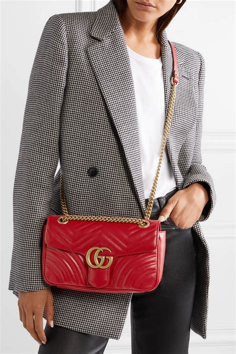 red gucci bag outfits|Gucci red marmont bag small.